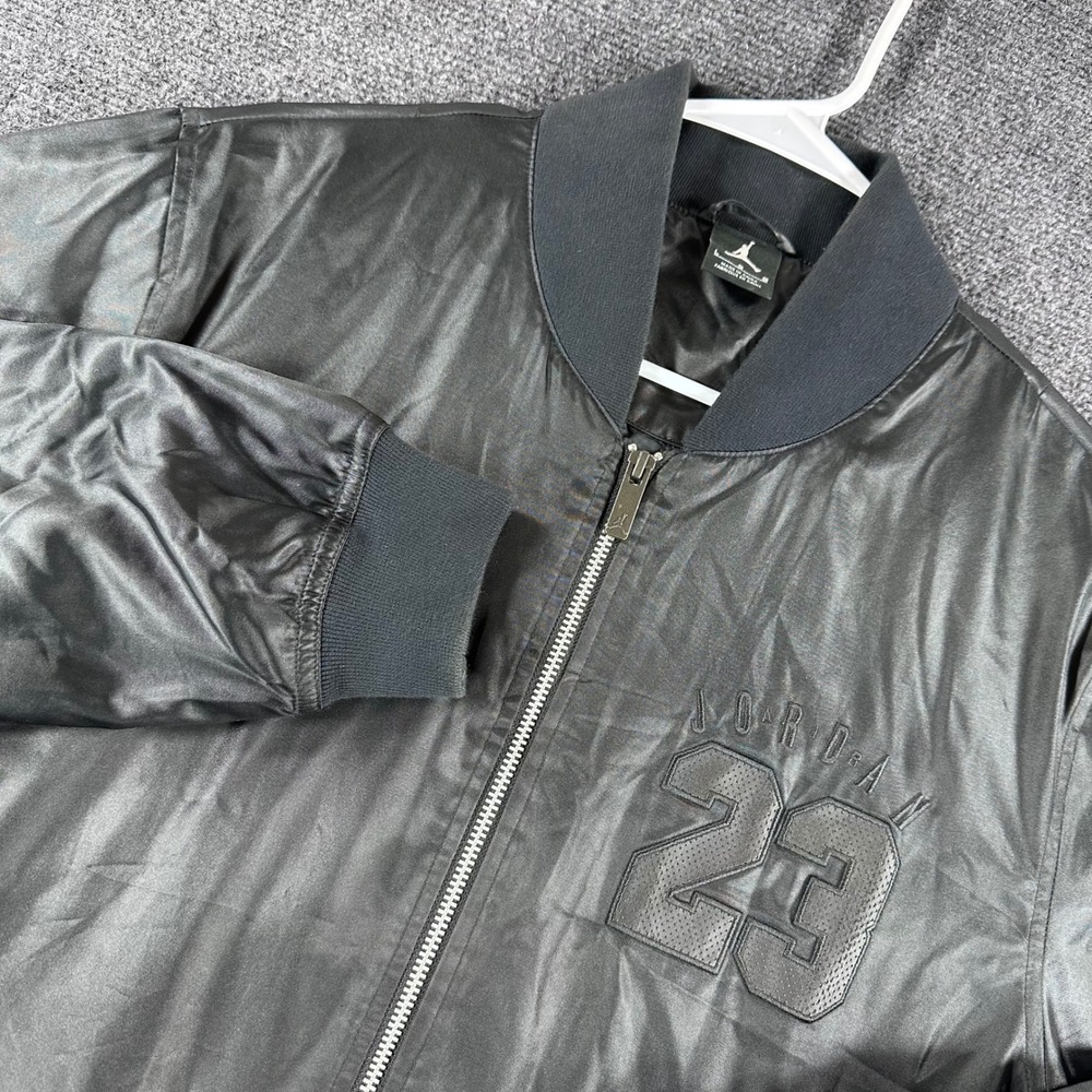 Jordan Bomber Jacket Mens L Large Black Satin Full Zip 23 Flight 833918-010